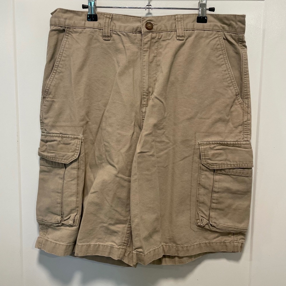 Perry Ellis America Mens Khaki Tan Cotton Canvas Cargo Shorts Size 34W RN37763